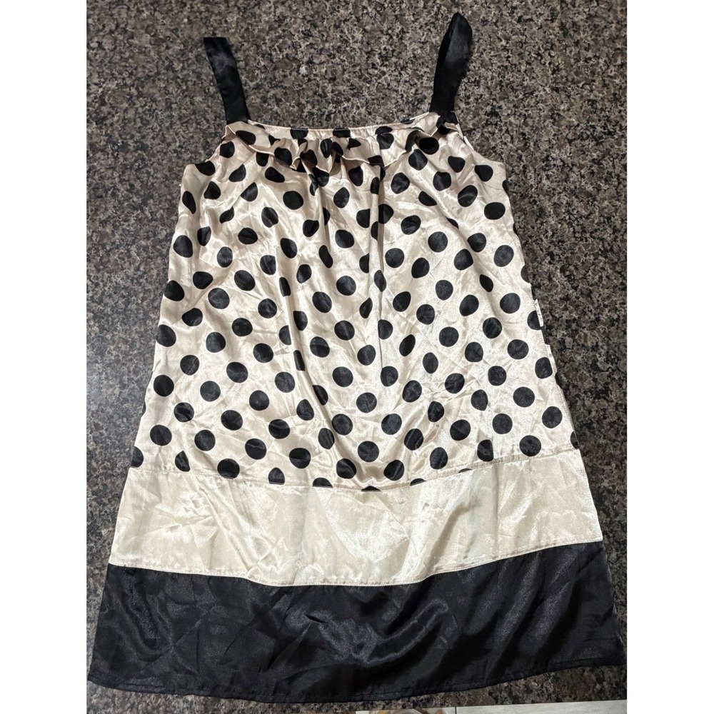 Nick & Mo Womens Polka Dot Colorblock Satin Sleeveless Top Black Cream Large NWT